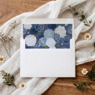 Navy Blue Hydrangea Greenery Wedding Invitation Envelope Liner