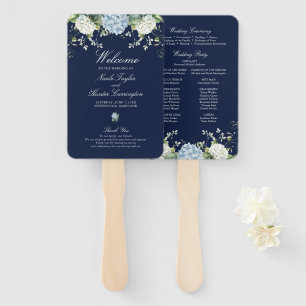 Navy Blue Hydrangea Wedding Ceremony Program Hand Fan