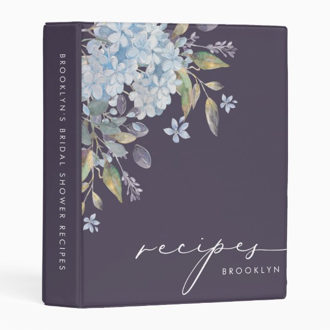 Navy Blue Hydrangeas Bridal Shower Recipe Mini Binder (Front/Spine)