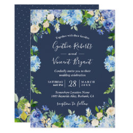 Cobalt Blue Wedding Invitations Announcements Zazzle Navy Blue Hydrangeas Fl Wedding Card