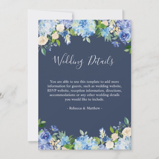 Navy Blue Hydrangeas Floral Wedding Details 5x7 (Front)
