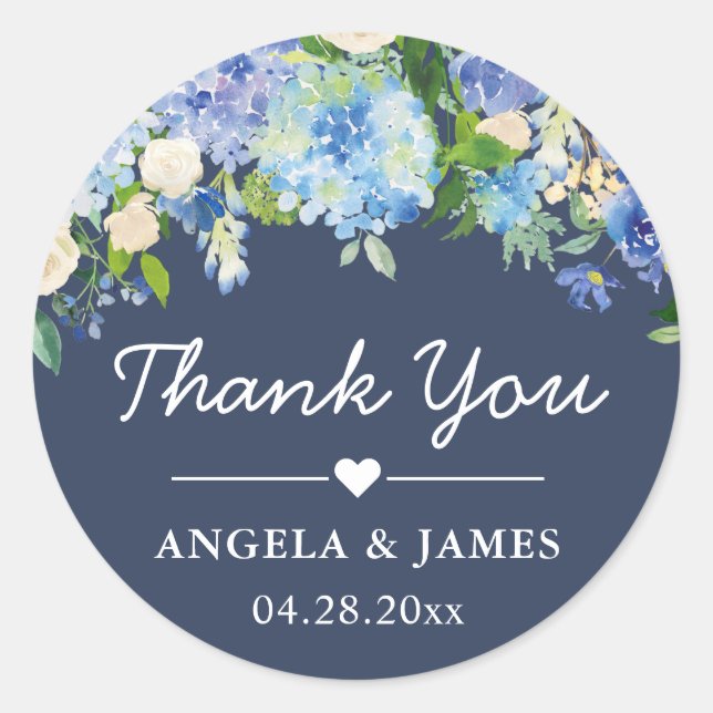 Navy Blue Hydrangeas Floral Wedding Favor Seal (Front)
