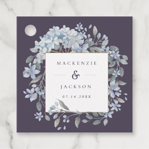 Navy Blue Hydrangeas Frame Watercolor Wedding Favor Tags