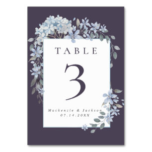 Navy Blue Hydrangeas Frame Watercolor Wedding Table Number