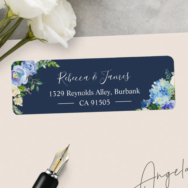 Navy Blue Hydrangeas Watercolor Bloom Floral Label | Zazzle