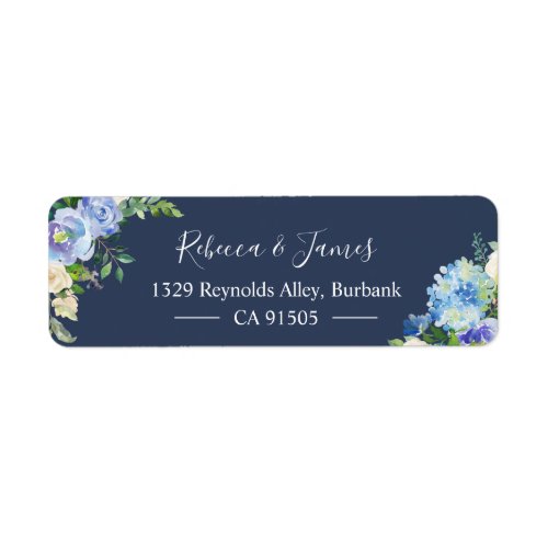 Navy Blue Hydrangeas Watercolor Bloom Floral Label