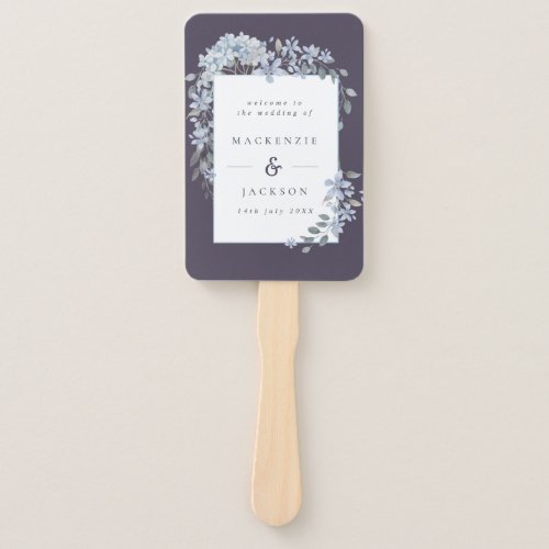 Navy Blue Hydrangeas Watercolor Wedding Program Hand Fan