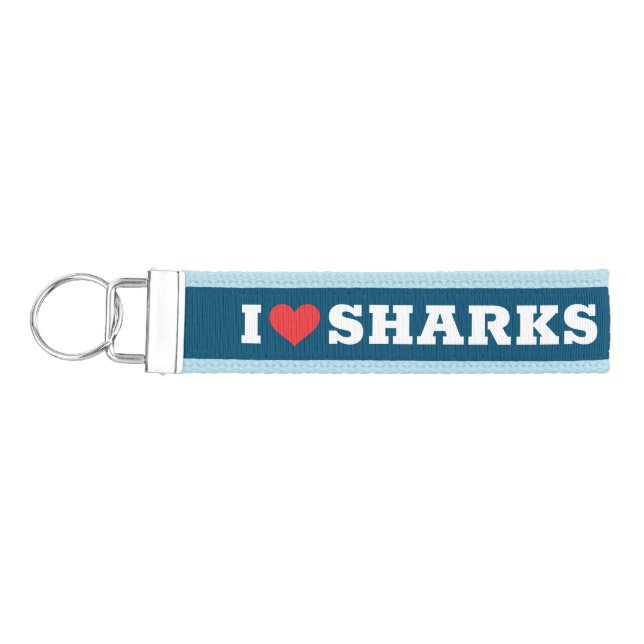 Navy Blue I Love Sharks Wrist Keychain (Keys on Left)