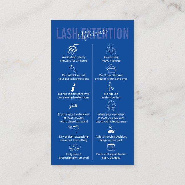 Navy Blue Icon Makeup Lash Extension Aftercare Business Card
