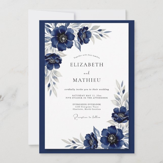 Navy Blue Icy Winter Wedding Invitation (Front)