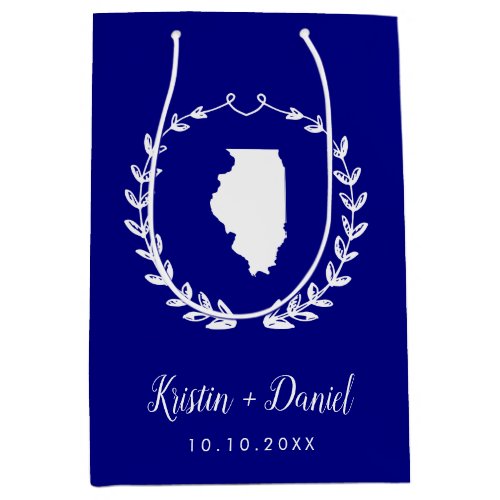 Navy Blue Illinois Map Wedding Welcome Swag Medium Gift Bag