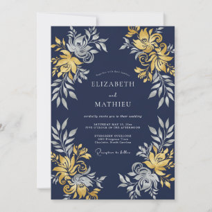 Navy Blue Illustrious Evening Wedding Invitation