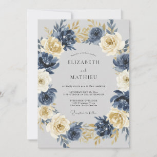 Navy Blue Illustrious Winter Wedding Invitation