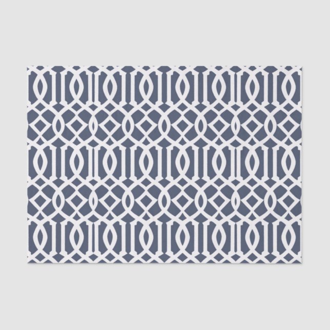 Navy Blue Imperial Trellis Geometric Pattern Tissue Paper (Front)