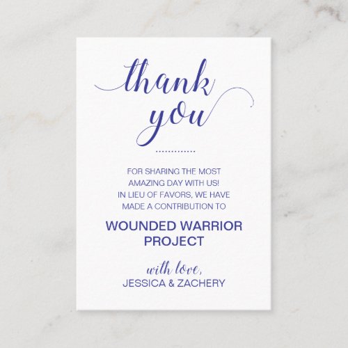 Navy Blue In Lieu Of Favors Charity Donate Wedding Place Card