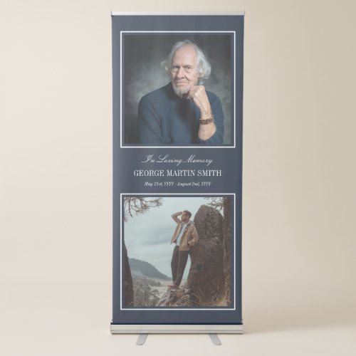 Navy Blue In Loving Memory 2 Photo Funeral Retractable Banner