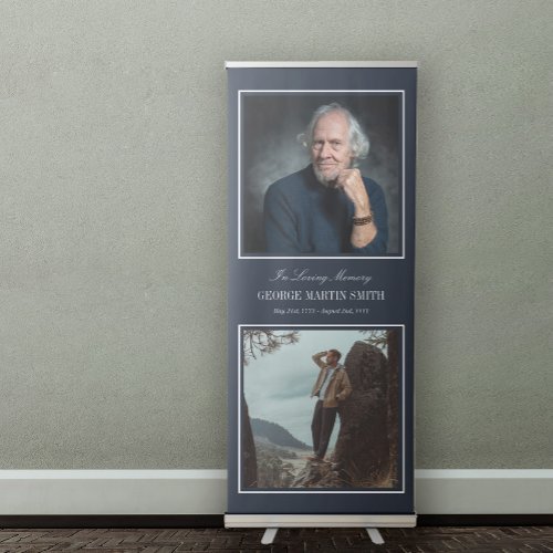 Navy Blue In Loving Memory 2 Photo Funeral Retractable Banner