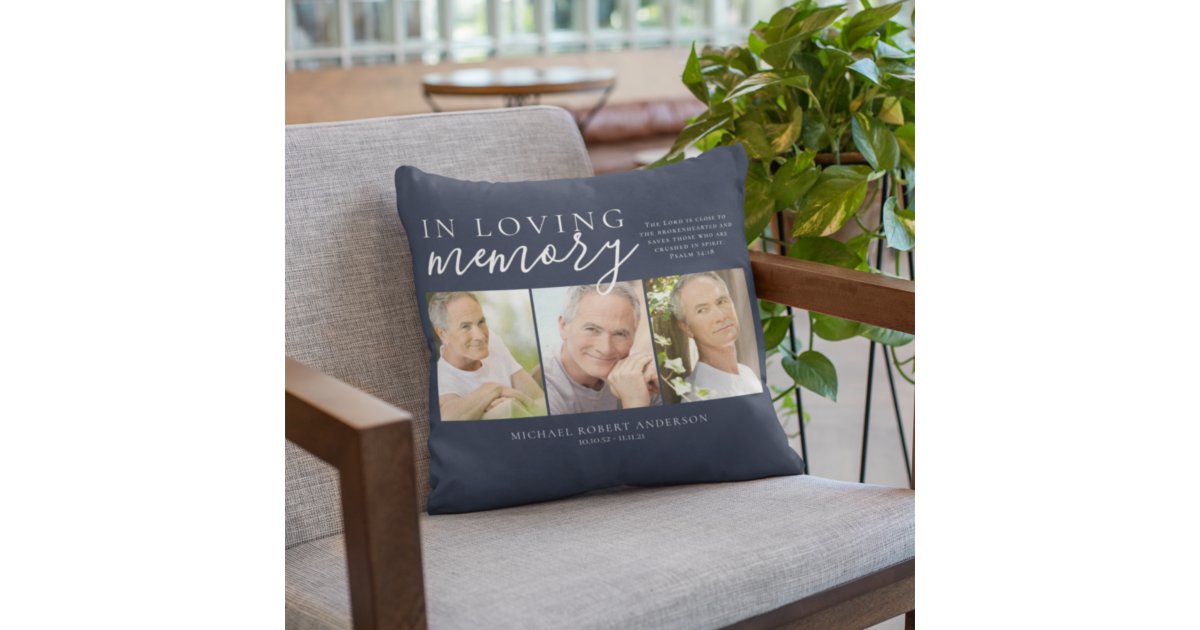 Navy Blue In Loving Memory Photo Memorial Throw Pillow | Zazzle