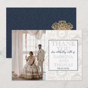 Navy Blue India Wedding Photo Thank You Card