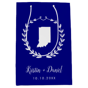 Navy Blue Indiana Map Wedding Welcome Swag Medium Gift Bag