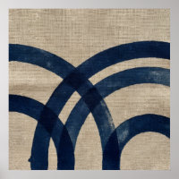 Navy Blue Indigo Abstract Arch Linen Texture Art P