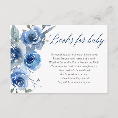 Navy blue indigo floral boy baby book request enclosure card