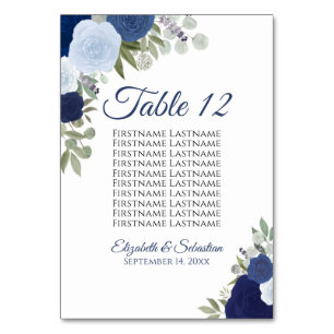 Navy Blue & Indigo Roses Wedding Seating Chart Table Number