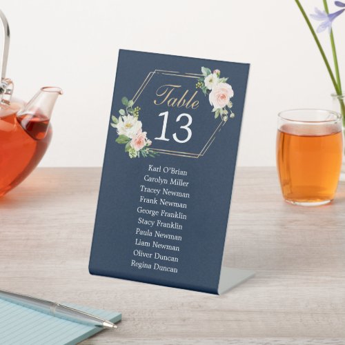 Navy Blue Individual Seating Chart Table Numbers Pedestal Sign