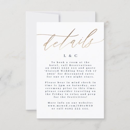 Navy Blue Info Accommodation Gold Wedding RSVP Card