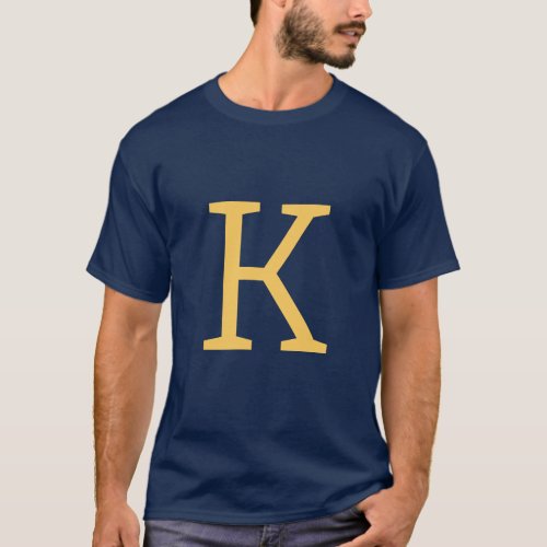 Navy Blue Initial Letter Monogram Modern Stylish T_Shirt