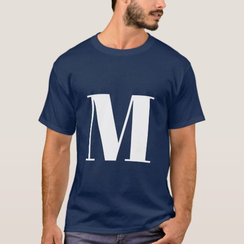 Navy Blue Initial Letter Monogram Modern Stylish T_Shirt