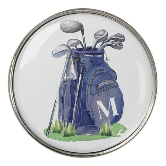 Navy Blue Initial Monogram Golf Ball Marker (Front)