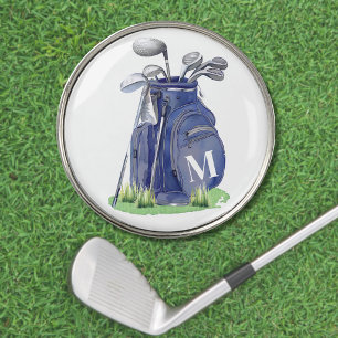 Navy Blue Initial Monogram Golf Ball Marker