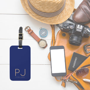 Navy Blue initial Monogram Personalized Simple  Luggage Tag
