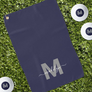 Navy Blue Initial Name Monogram Golf Towel