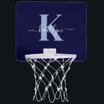 Navy Blue Initial Name Monogrammed Mini Basketball Hoop<br><div class="desc">This simple, elegant navy blue mini basketball hoop with your first name in a trendy script font in white typed over your first initial in a modern cap font in light blue is so fun. It's stylish and trendy and yet very classic. Perfect for shooting hoops and relaxing for a...</div>