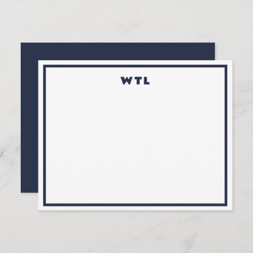 Navy Blue Initials Monogram Modern Note Card