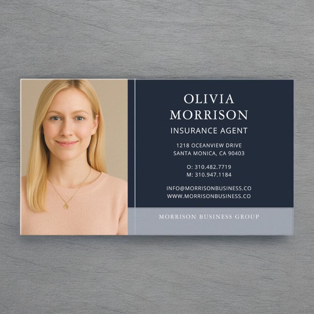 Navy Blue Insurance Agent Photo  Business Card (Creator Uploaded)