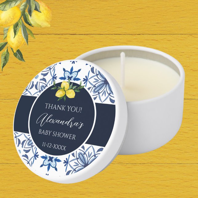 Navy Blue Italian Lemon Baby Shower Thank You Mini Candle Favors (Creator Uploaded)