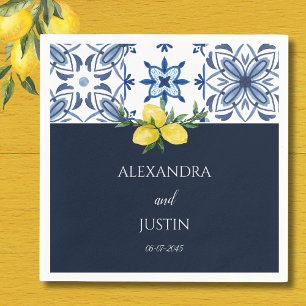 Navy Blue Italian Lemon Mediterranean Wedding Napkins