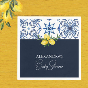 Navy Blue Italian Yellow Lemon Baby Shower Napkins