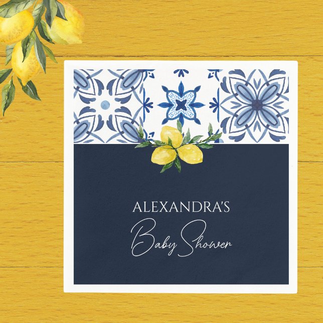 Navy Blue Italian Yellow Lemon Baby Shower Napkins (Creator Uploaded)