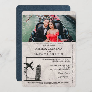 Navy Blue Italy Passport Wedding Invitation