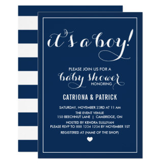 Navy Blue It's a Boy Script Baby Shower Invitation