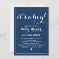 Navy Blue It's a Boy Script Nautical Baby Shower Invitation