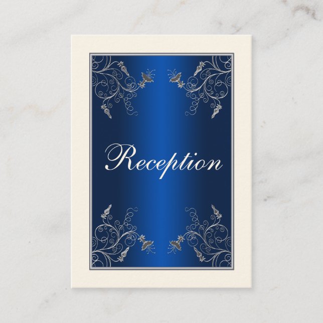 Navy Blue, Ivory, and Silver Floral Enclosure Card (Front)