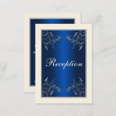 Navy Blue, Ivory, and Silver Floral Enclosure Card (Front/Back)
