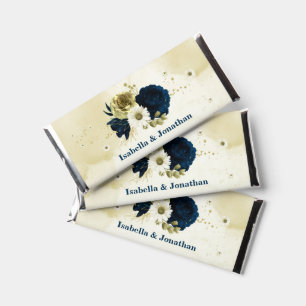 navy blue ivory gold flowers hershey bar favors