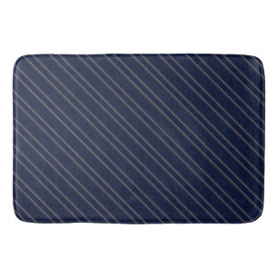 Navy Blue Ivory Gold Pinstripes Bath Mat