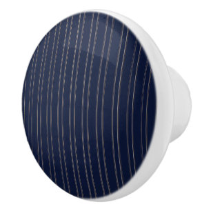 Navy Blue Ivory Gold Pinstripes Ceramic Knob